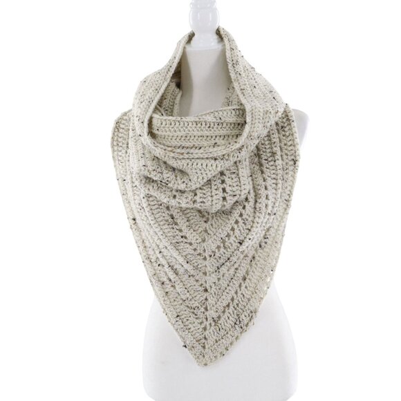 AS Crafts Crochet Triangle Scarf Womens OS Beige Soft Girl Bohemian Layered Fall - Picture 1 of 13